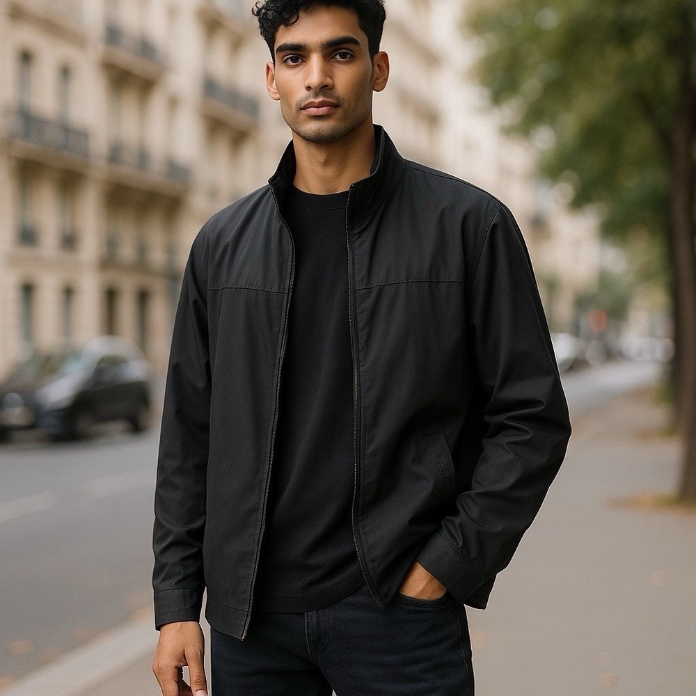 LONDON FOG Mens Medium Windbreaker Jacket Quilted Zip Out Liner Black Clean
